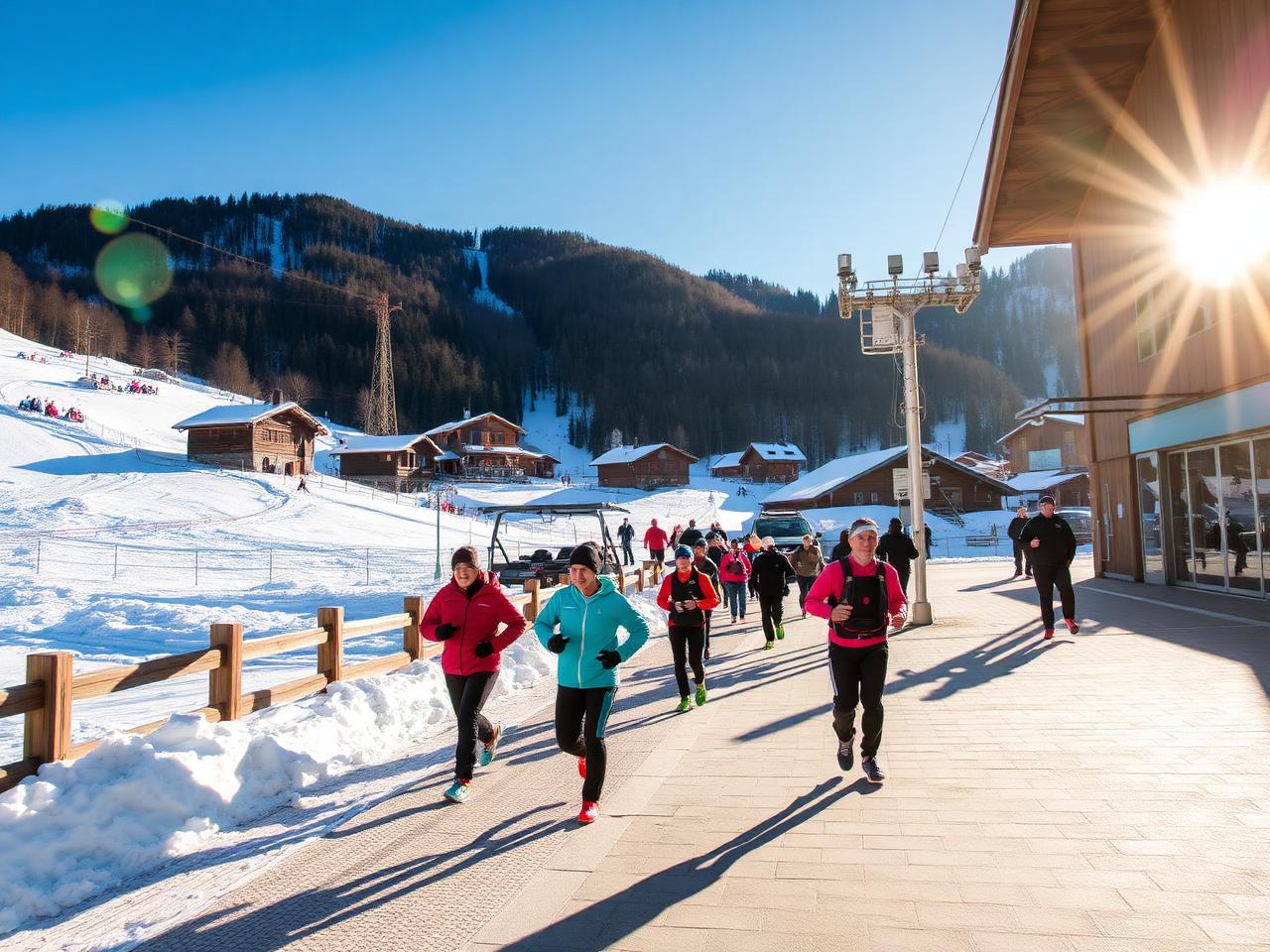 Läuferinnen und Läufer an der Talstation des Skilifts Mastrils